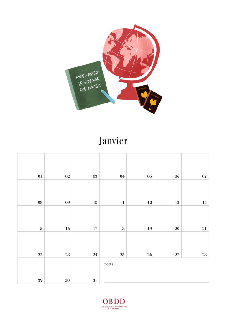 Calendrier des mariés janvier